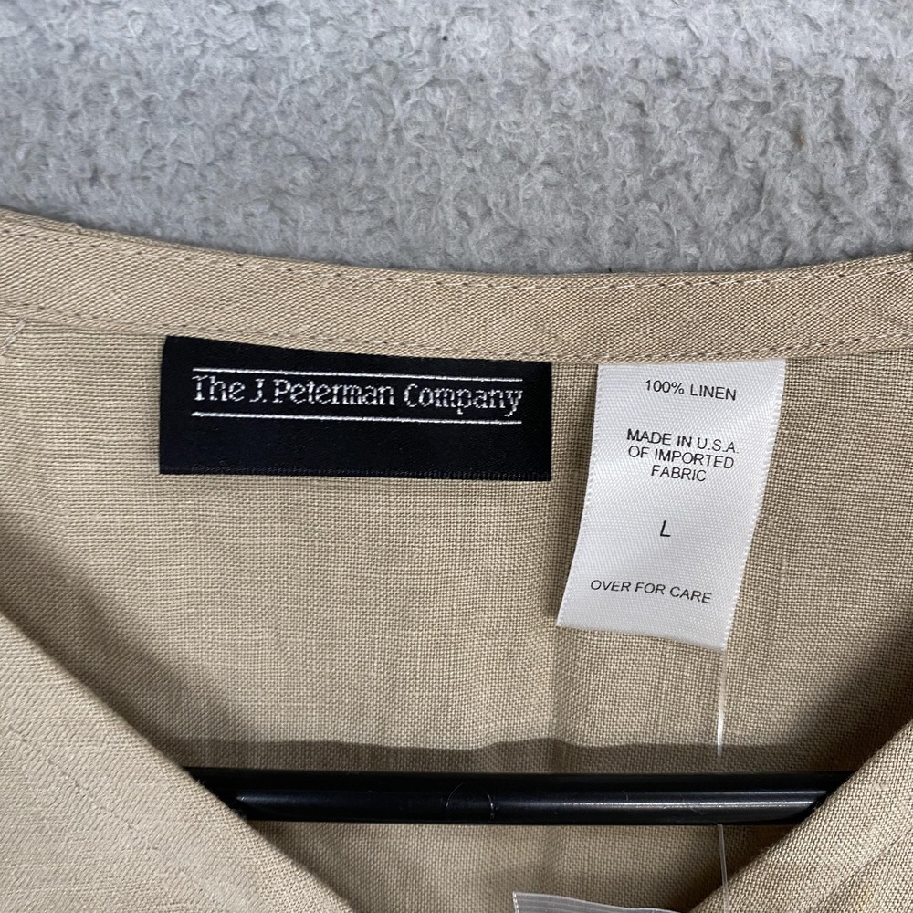 The J Peterman Company Linen‎ Tunic Top Womens Large Beige Button Front Utility - Picture 6 of 14
